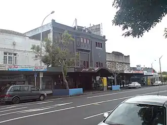 Point Chev town centre along Great North Road, the old picture theatre is shown in the middle