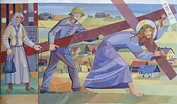 5th Station of the Way of the Cross: Instead of Simon of Cyrene, a local farmer helps Jesus to carry the cross
