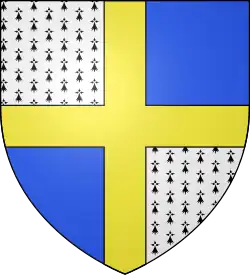 Ancestral arms of the Osborne family: Quarterly ermine and azure, over all a cross or