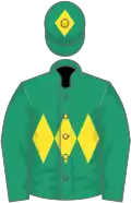 Emerald green, yellow triple diamond, yellow diamond on cap