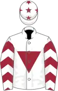 WHITE, maroon inverted triangle and chevrons on sleeves, white cap, maroon stars