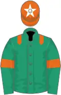 Emerald green, orange epaulets, orange armlet, orange cap, white star
