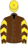 Brown, yellow chevrons on sleeves, yellow cap