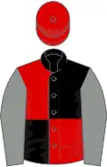 Black and Red (quartered), Grey sleeves, Red cap