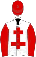 WHITE, red cross of lorraine and sleeves, red cap