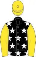 Black, white stars, yellow sleeves and cap