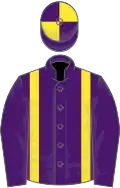 PURPLE, yellow braces, quartered cap