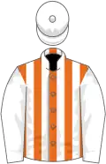 Orange and white stripes, white sleeves and cap