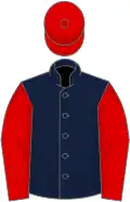 Dark blue, red sleeves and cap
