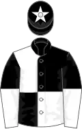 Black and white quartered, halved sleeves, white star on cap
