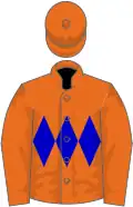Orange, blue triple diamond, orange sleeves, orange cap