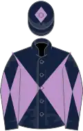 Dark blue and mauve diabolo, dark blue cap, mauve diamond