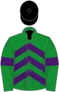 Green, purple chevrons and armlets, black cap