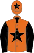 Orange, black star and sleeves, orange cap, black star