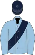 Light blue, dark blue sash and cap