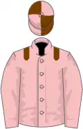 Rose, brown epaulettes, pink sleeves, pink cap, brown quartered