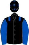 Black, royal blue epaulets, sleeves and stars on cap