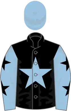 Black, light blue star, light blue sleeves, black stars, light blue cap