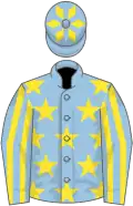 Light blue, yellow stars, striped sleeves and diamonds on cap