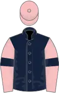 Dark blue, pink sleeves, dark blue armlets, pink cap