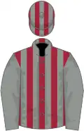 Maroon and grey stripes, grey sleeves