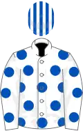 White, royal blue spots, striped cap