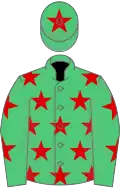 Emerald green, red stars, red star on cap