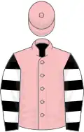 Pink, black and white hooped sleeves, pink cap