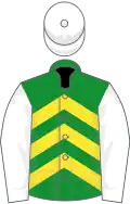 Green, yellow chevrons, white sleeves and cap