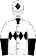 White, black triple diamond, halved sleeves, white cap, black diamond
