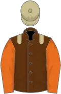 Brown, beige epaulets, orange sleeves, beige cap