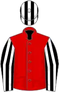 Red, black and white striped sleeves and cap