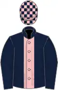 Dark blue, pink stripe and armlets, check cap