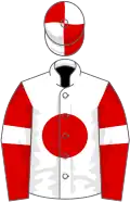 White, red disc, red sleeves, white armlets, quartered cap