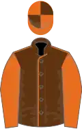 Brown, orange seams and sleeves, orange and brown quartered cap