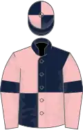 Dark blue and pink (quartered), pink sleeves, dark blue armlets