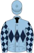 Light blue, dark blue triple diamond, dark blue diamonds on sleeves, light blue cap
