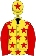 Yellow, red stars and sleeves, yellow cap, red star