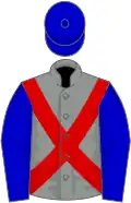 Grey, red cross-belts, blue sleeves and cap