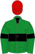 Green, black hoop and armlets, red cap