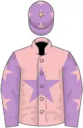 Pink, mauve star, mauve sleeves, pink stars, purple cap, pink stars
