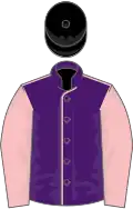 Purple, pink seams and sleeves, black cap