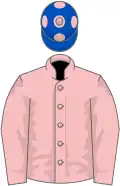 Pink, royal blue cap, pink spots