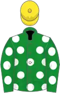 Green, white spots, yellow cap