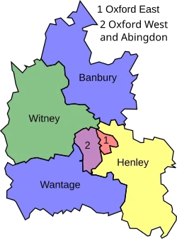Map of parliamentary constituencies in Oxfordshire 1983–1997