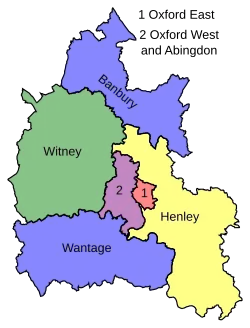 Map of parliamentary constituencies in Oxfordshire 2010–2024