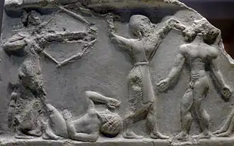 Detail of the killing of prisoners by Akkadian troops. (Louvre AO 2678)[40]