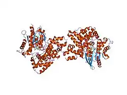 1fqj: CRYSTAL STRUCTURE OF THE HETEROTRIMERIC COMPLEX OF THE RGS DOMAIN OF RGS9, THE GAMMA SUBUNIT OF PHOSPHODIESTERASE AND THE GT/I1 CHIMERA ALPHA SUBUNIT [(RGS9)-(PDEGAMMA)-(GT/I1ALPHA)-(GDP)-(ALF4-)-(MG2+)]