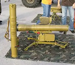 9K113 Konkurs missile system (launcher and missile) and a 9M111M Faktoriya missile in launch tube (standing)