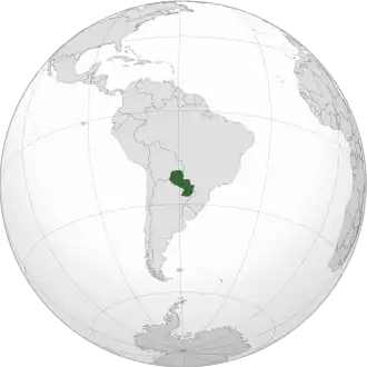 Location of Paraguay (dark green) in South America (gray)